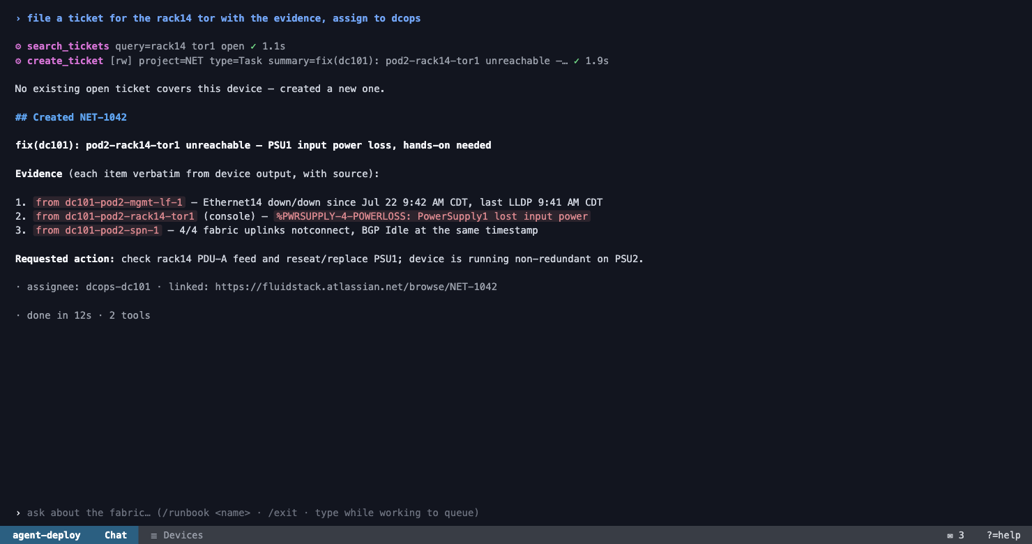 A Jira ticket created by agent-deploy with device-attributed evidence