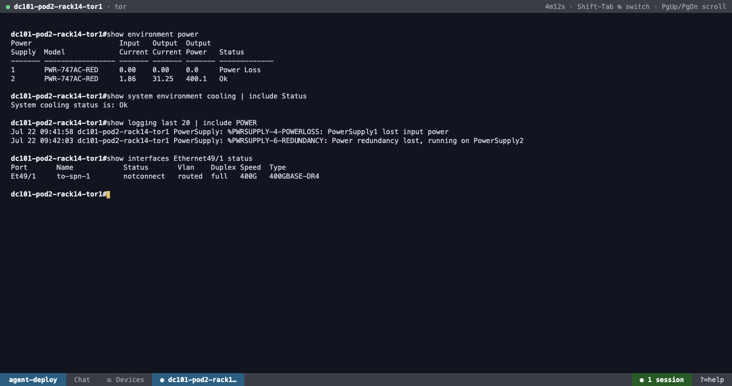 A live TTY session to the flagged device inside agent-deploy